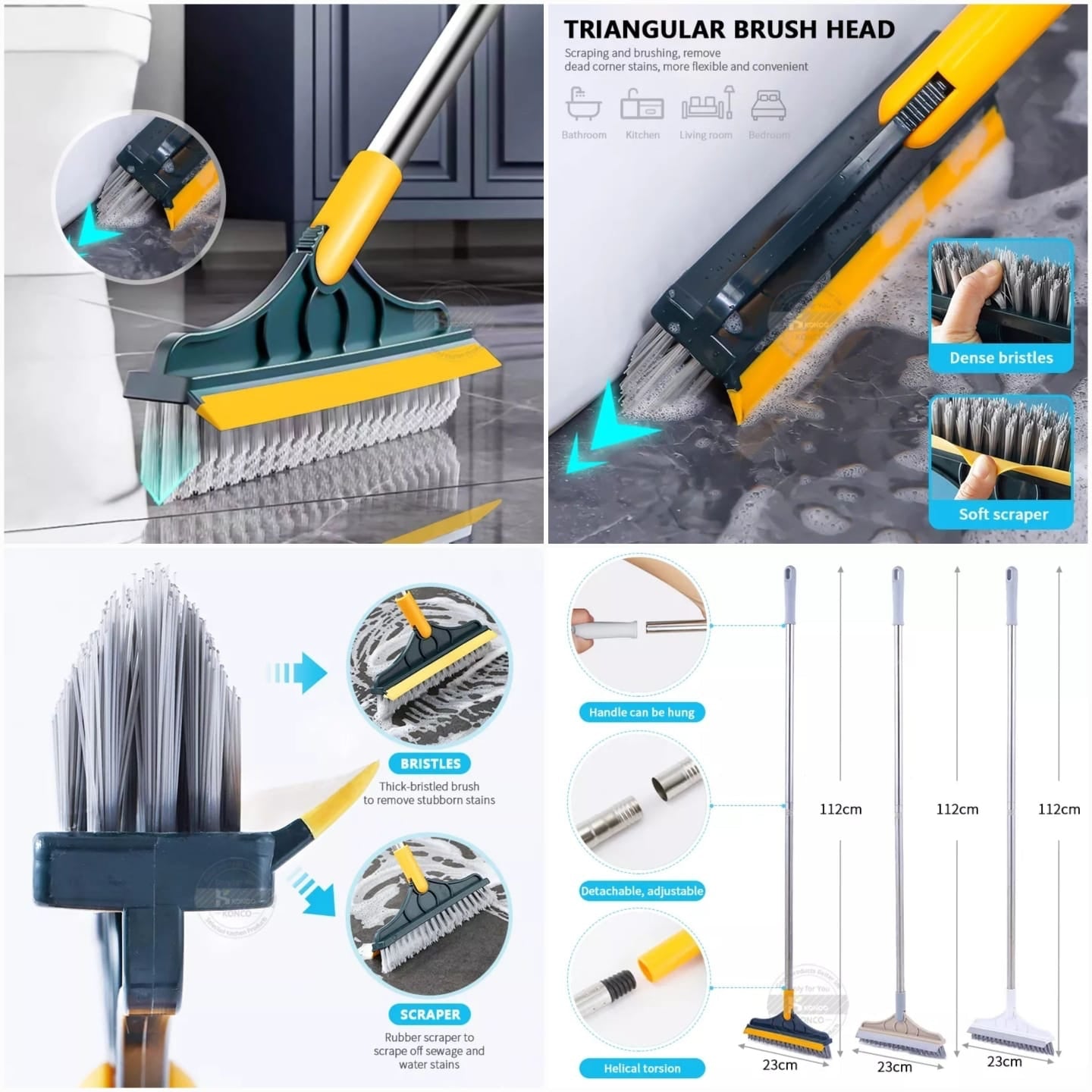 2-in-1 floor cleaning brush with a 120° rotatable head