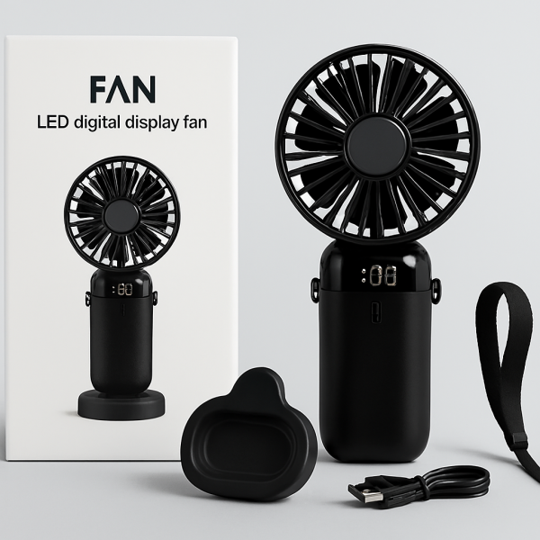 Led Digital Display Rechargeable Fan With Adjustable Speed and Battery Indicator