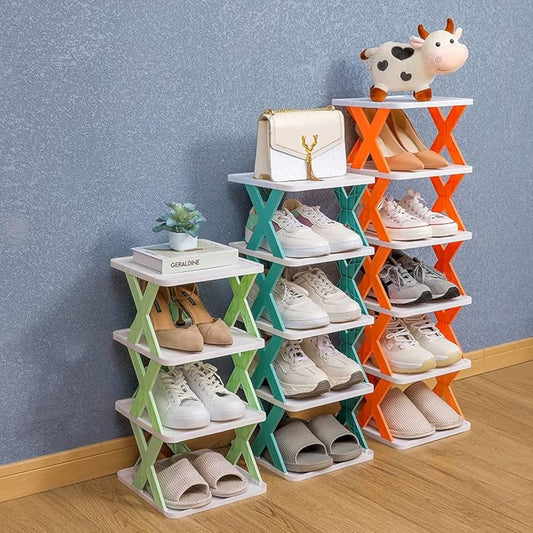 Household Simple slippers Rack - Multi-layer Space Saving Free Installation of Dustproof Folding Plastic Shoe Rack