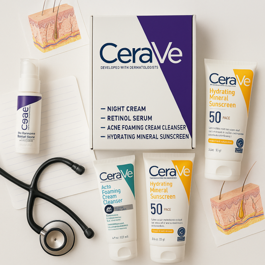 CeraVe Skincare Set | Night Cream, Retinol Serum, Acne Foaming Cleanser & Hydrating Mineral Sunscreen SPF 50 | Dermatologist-Recommended Daily Skincare