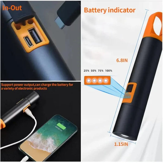 L-s18 Glare Rechargeable Type-c Led Flashlight With Power Bank – Usb Input/output, Digital Display, Emergency Torch & Phone Charger For Outdoor & Home Use
