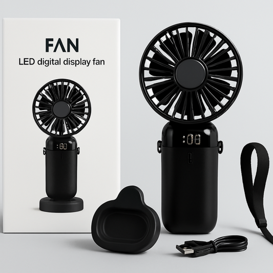 Led Digital Display Rechargeable Fan With Adjustable Speed and Battery Indicator
